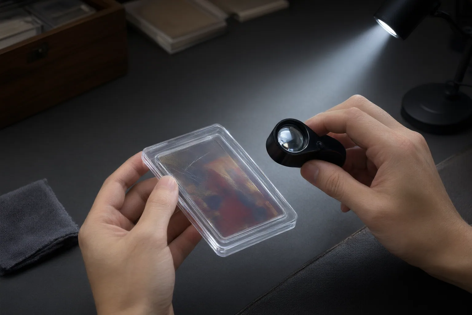 Editorial scene showing practical next steps for How to Check Whether a Scratch Is on a Graded Card or Its Holder