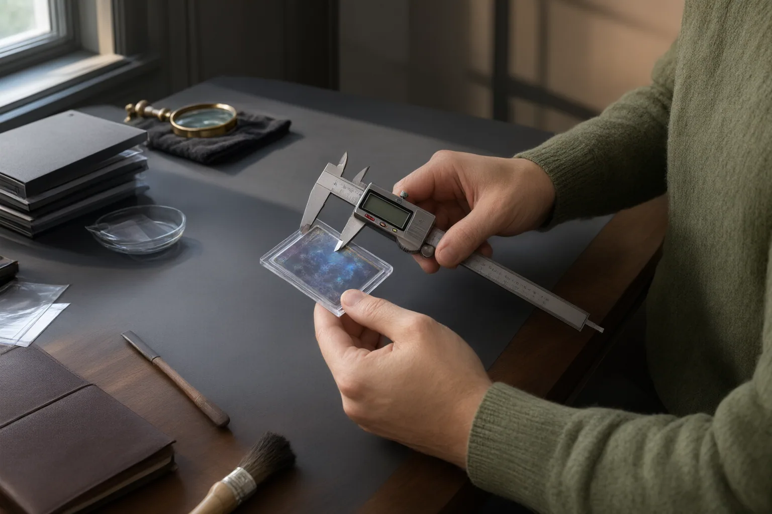 Editorial scene showing practical next steps for How to Interpret a Minimum Size Requirement Result for an Ungraded Trading Card