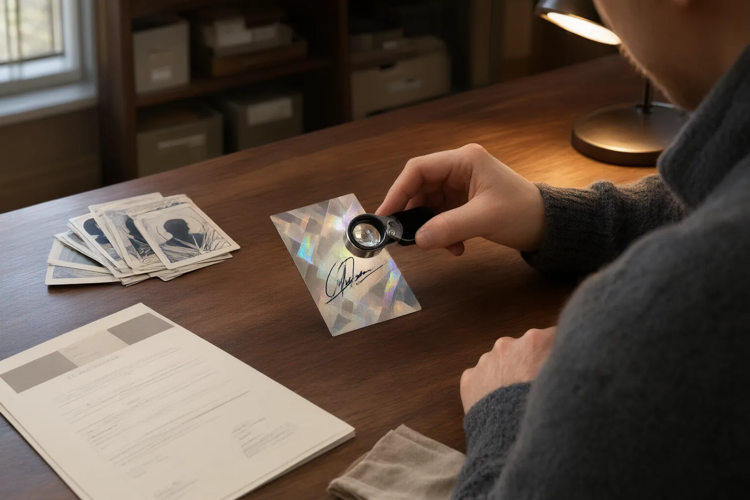 Editorial scene showing practical next steps for What Evidence Supports the Authenticity of an Autograph on a Trading Card?